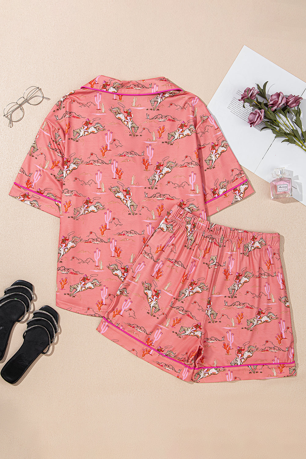 Blossom Allover Print Cropped Pajama Set