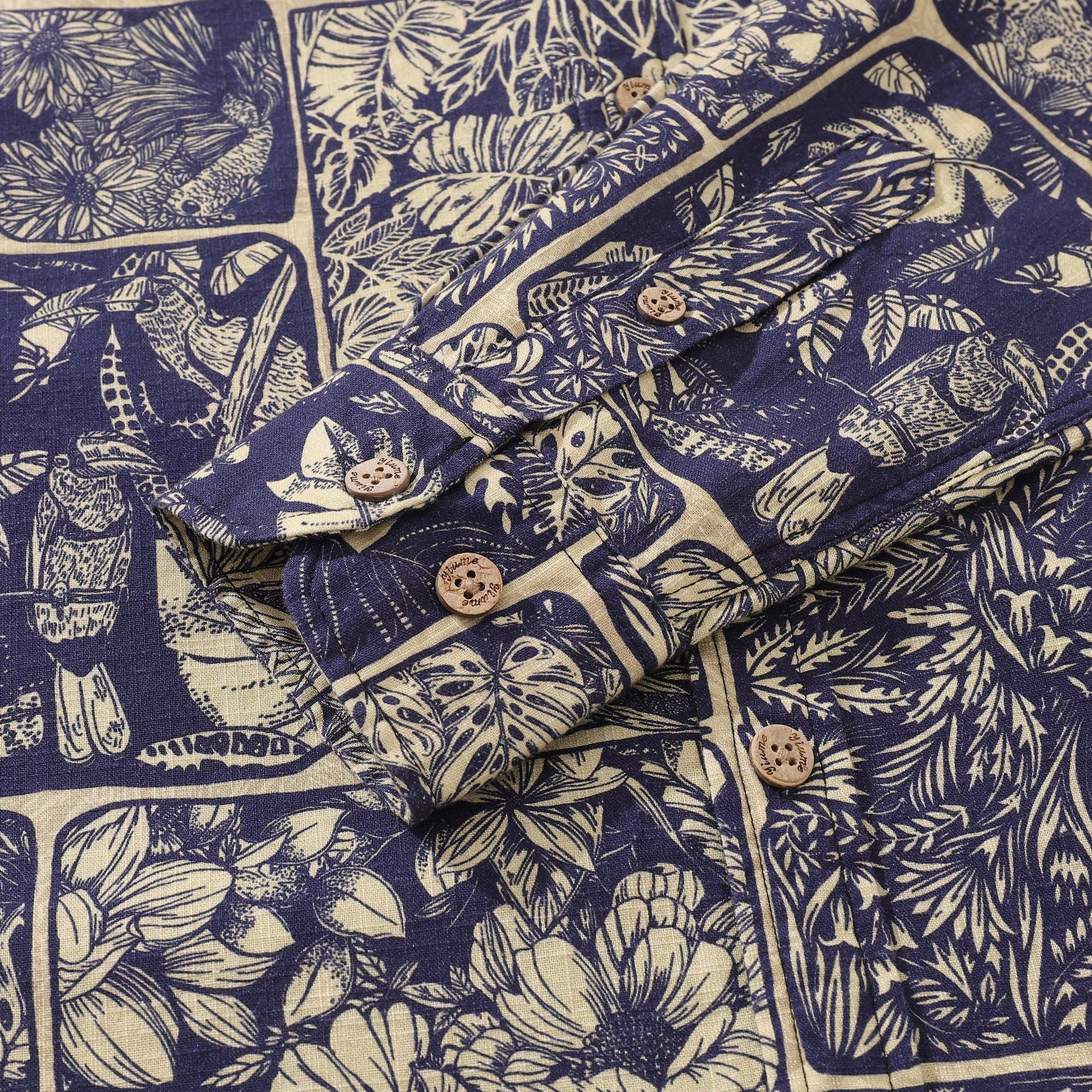 Vintage Jungle Print Long Sleeve Cotton Button-Down Shirt