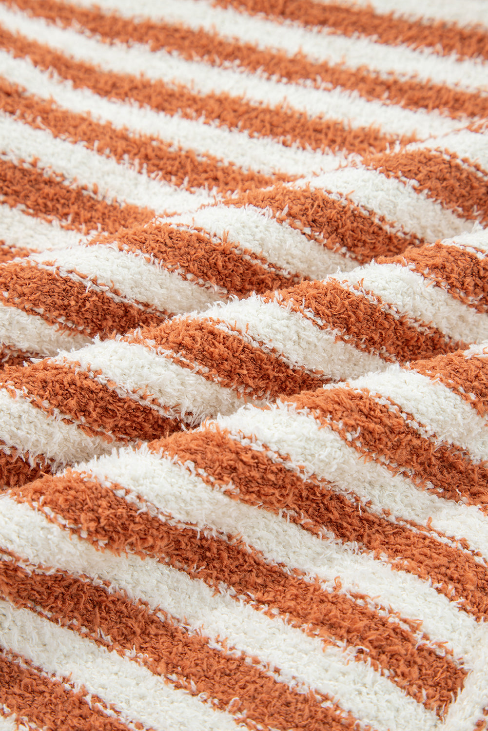 Women's Striped Cowl Neck Drop Shoulder Sweater in Rust and Cream
