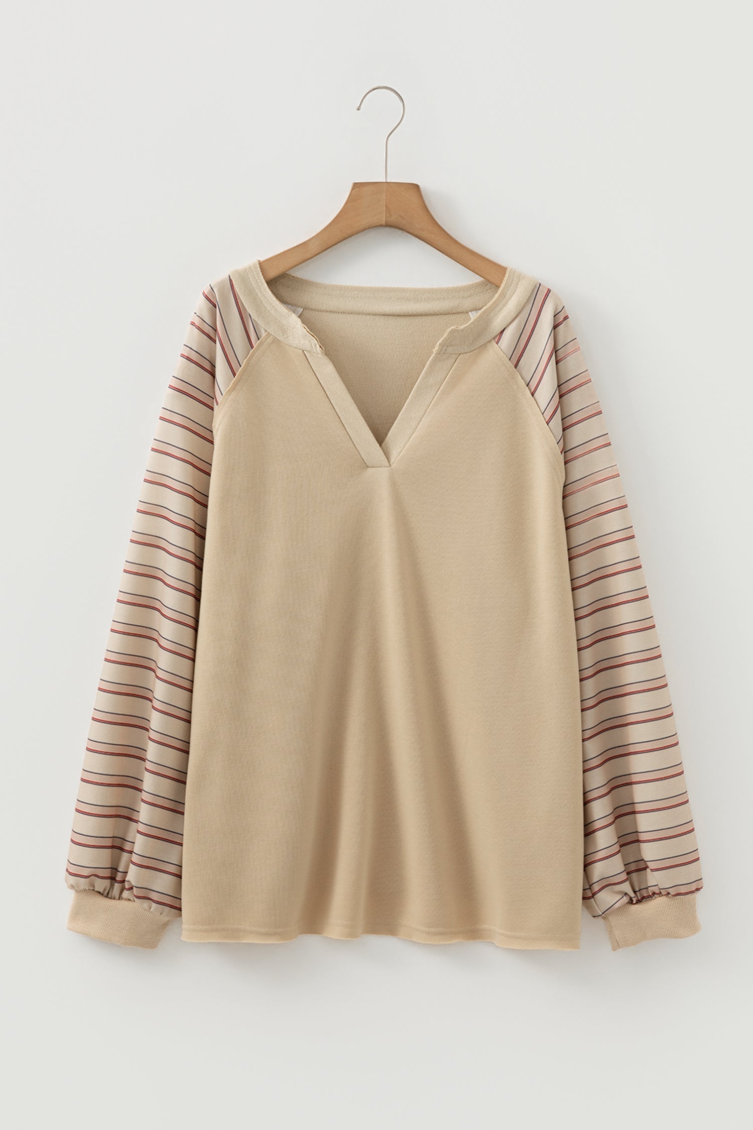 Raglan Stripe Notch-Neck Knit Jumper | Cotton Blend
