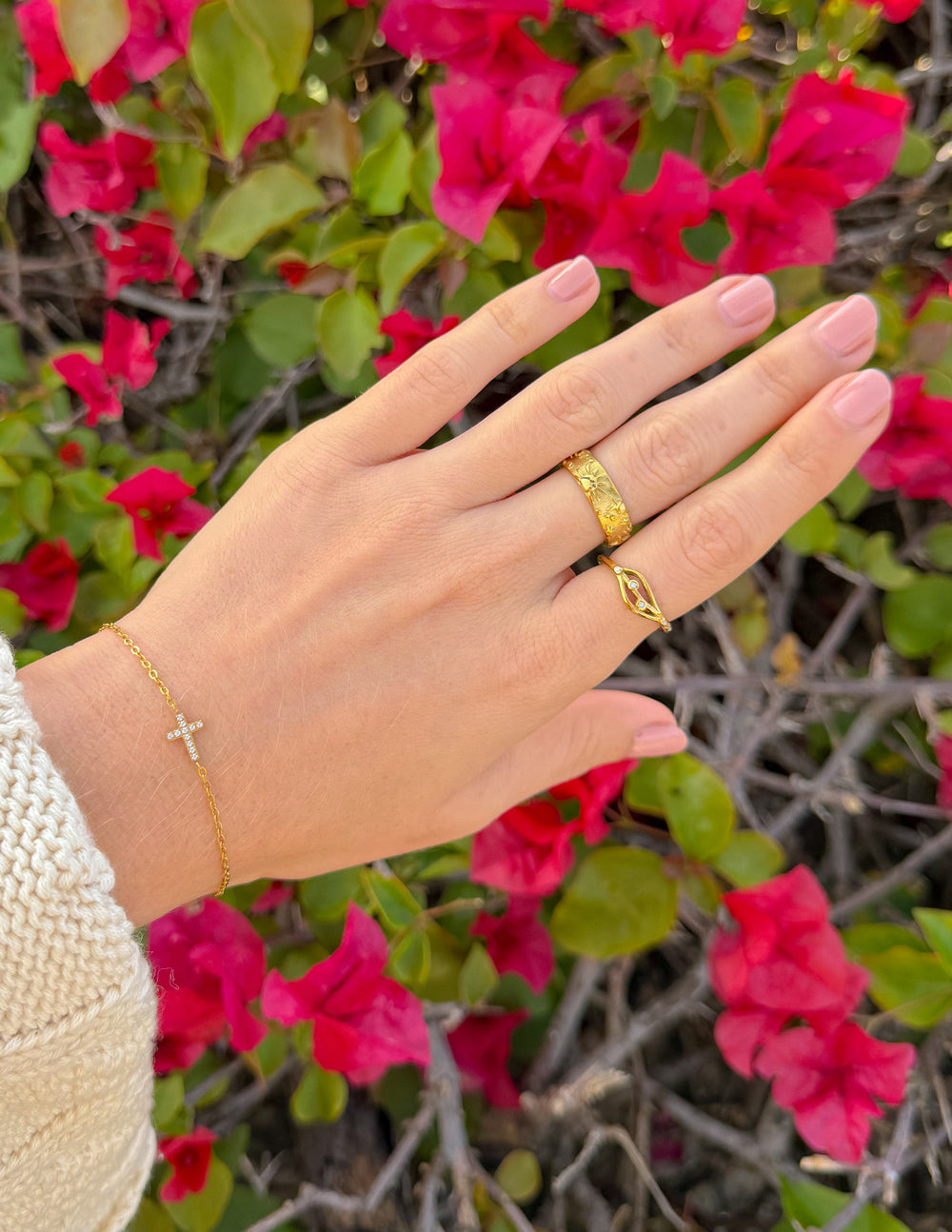 Dainty Gem Cross Link Bracelet Elegant Religious Faith Jewelry