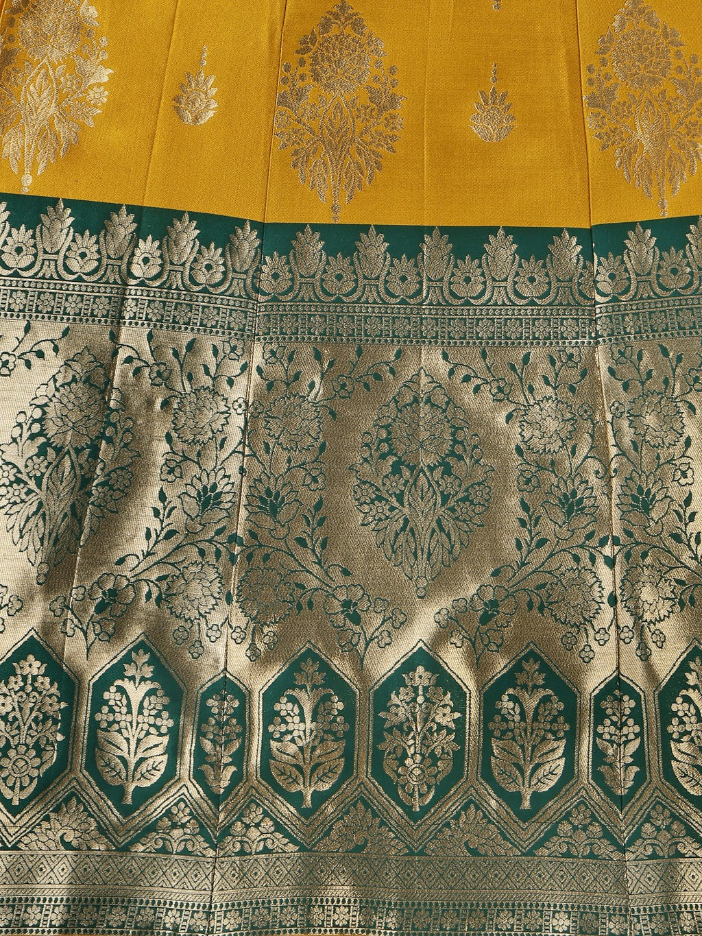 Yellow Brocade Lehenga Choli Set with Unstitched Blouse