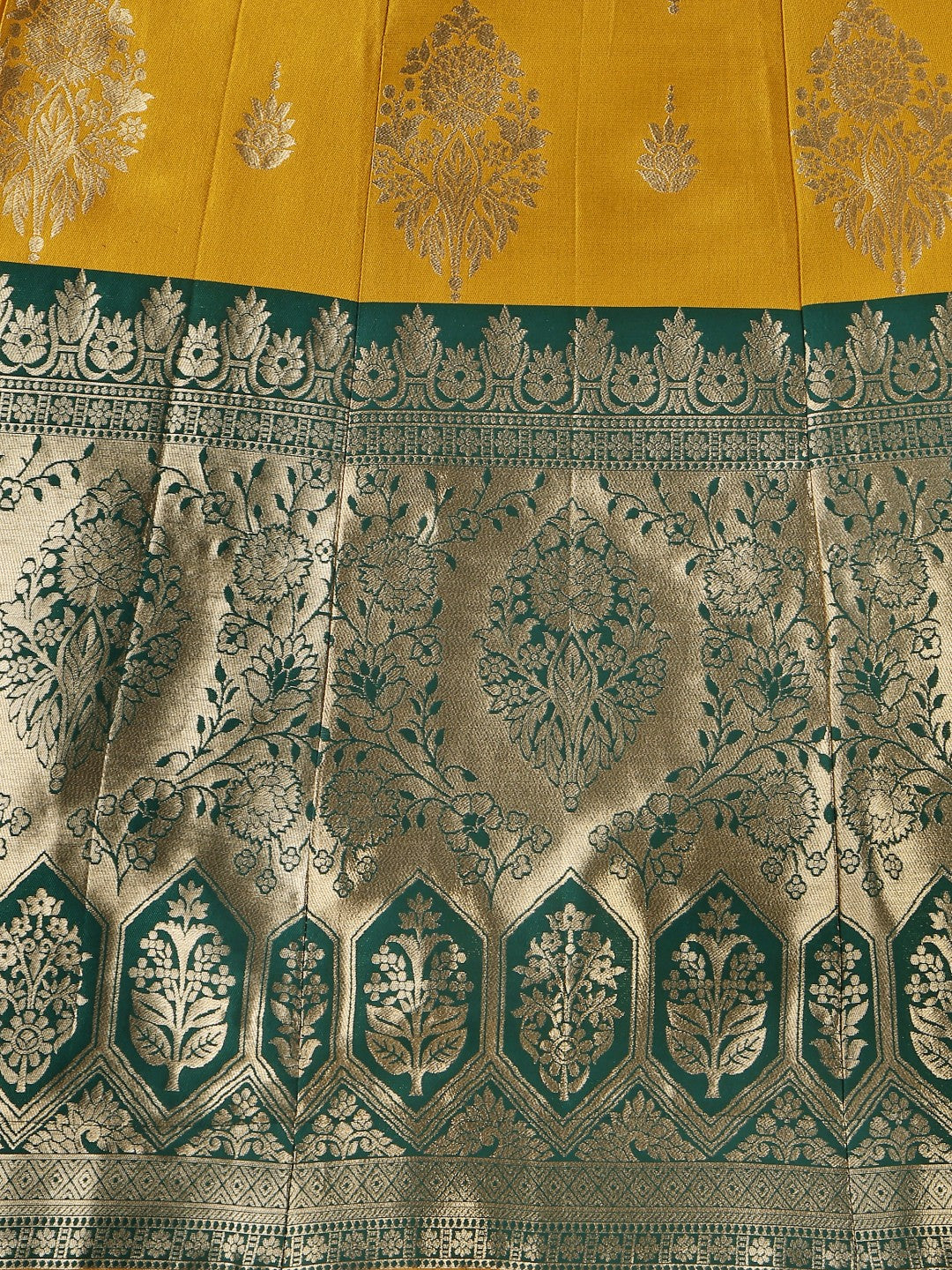 Yellow Brocade Lehenga Choli Set with Unstitched Blouse