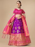 Rich purple brocade jacquard lehenga with unstitched blouse piece and dupatta