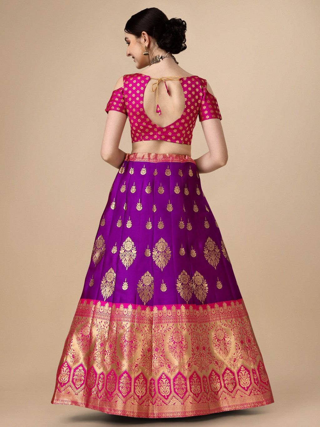 Purple Brocade Jacquard Lehenga Set with Unstitched Blouse