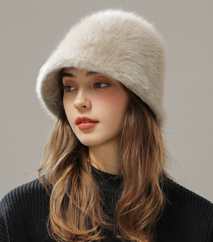 Women's Real Rabbit Plush Winter Bucket Hat for Comfortable Fit - Image 5