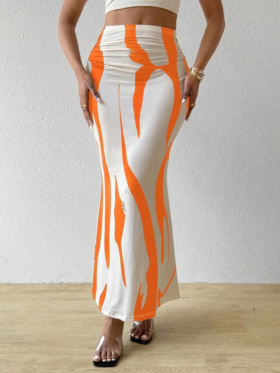 Women's High-Waisted Zebra Print Midi Skirt - Fitted Bodycon