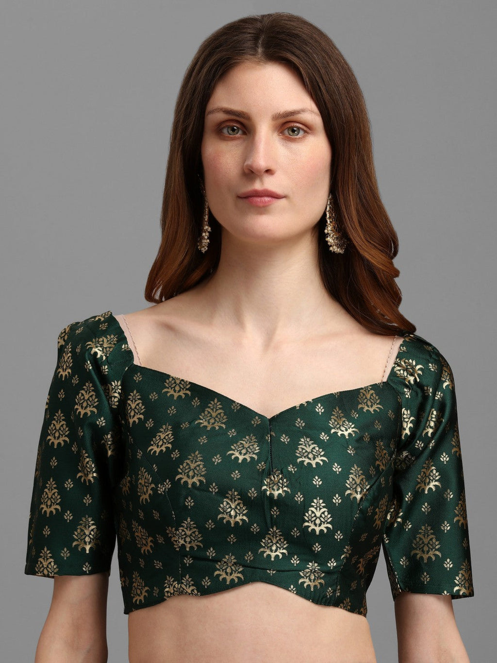 Green Brocade Lehenga Set with Unstitched Silk Blouse and Dupatta