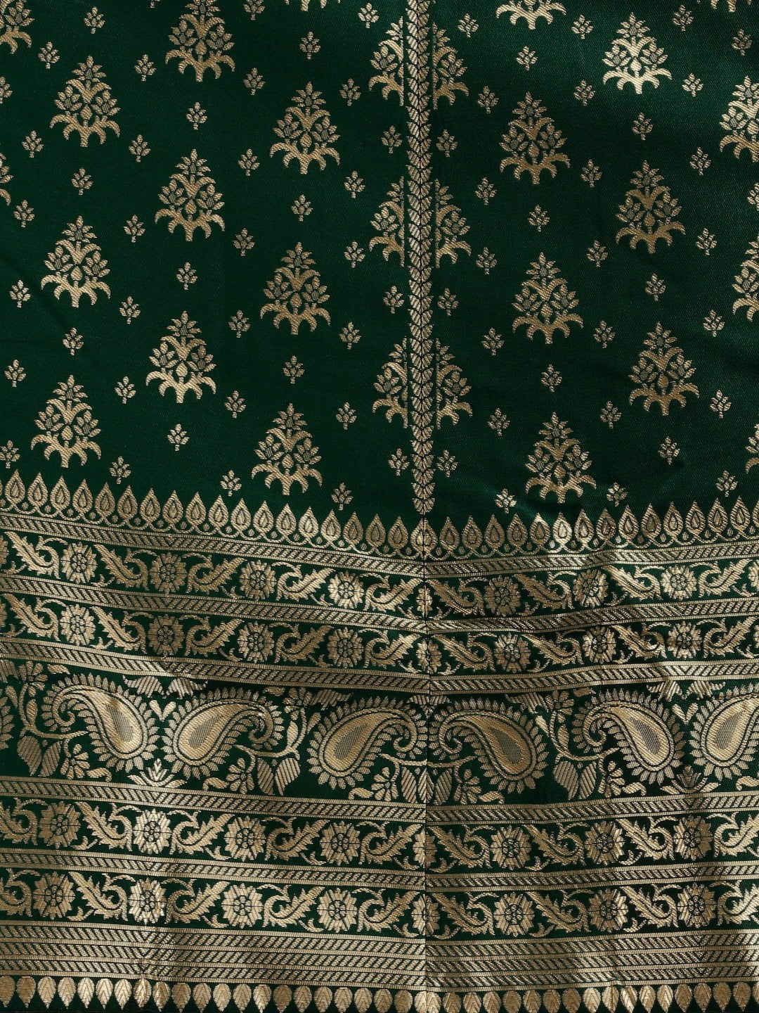 Green Brocade Lehenga Set with Unstitched Silk Blouse and Dupatta