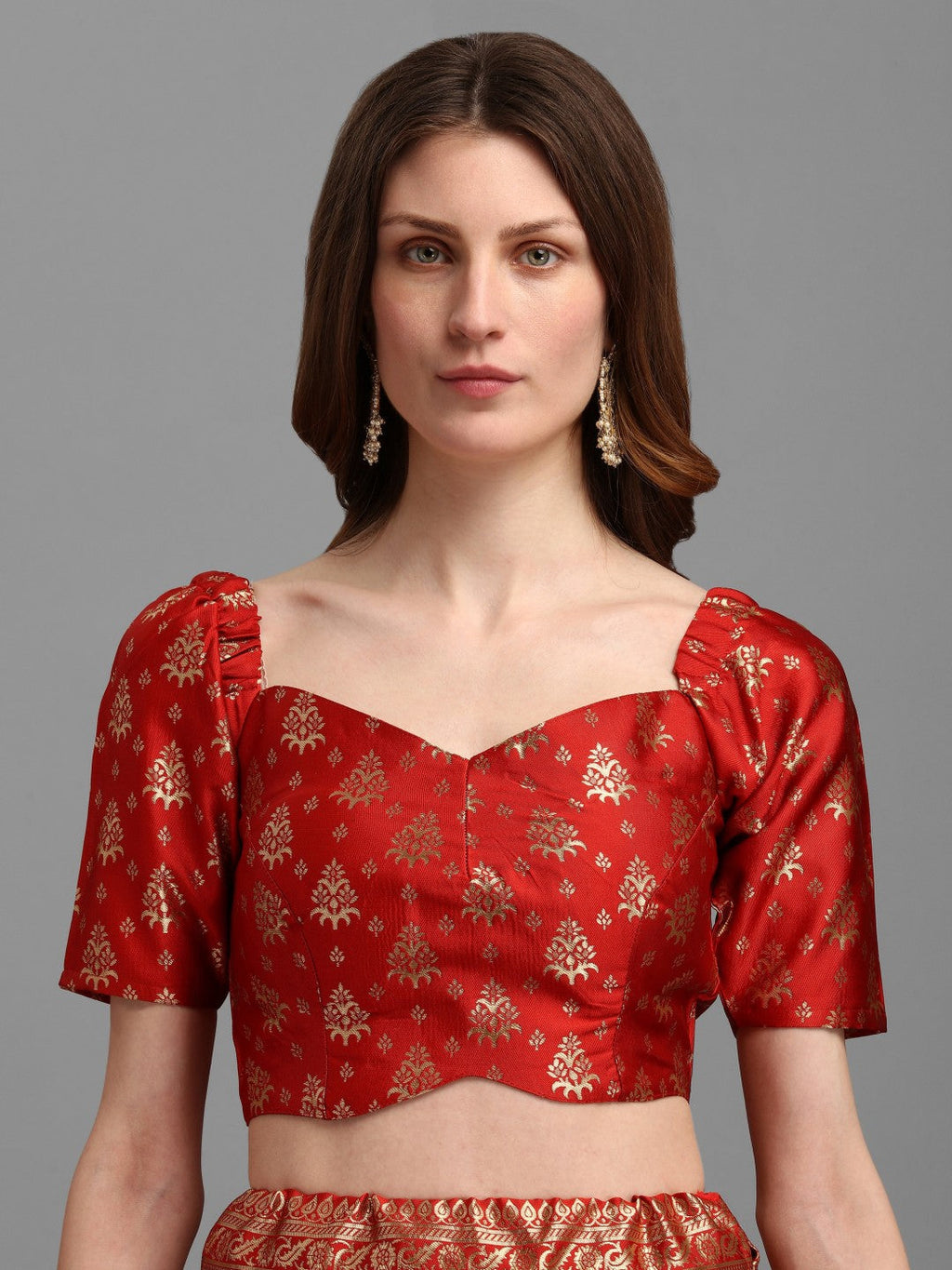 Red Brocade Jacquard Lehenga Choli Set with Dupatta