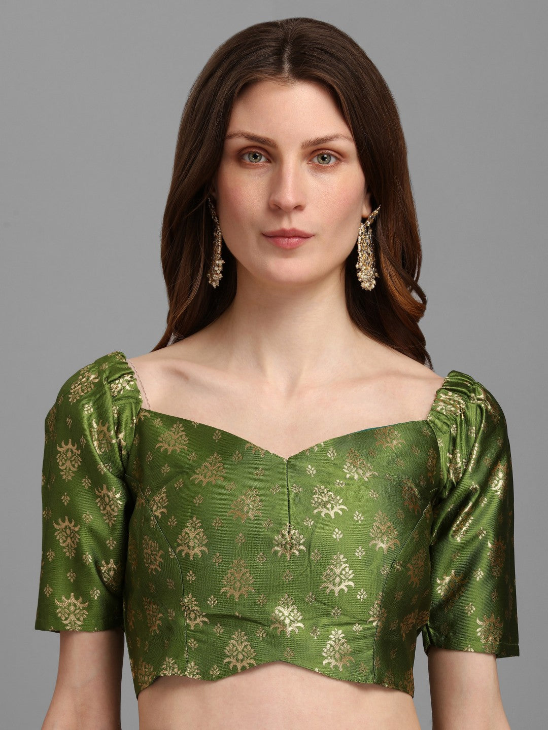Mahendi Brocade Lehenga Set with Unstitched Blouse and Dupatta