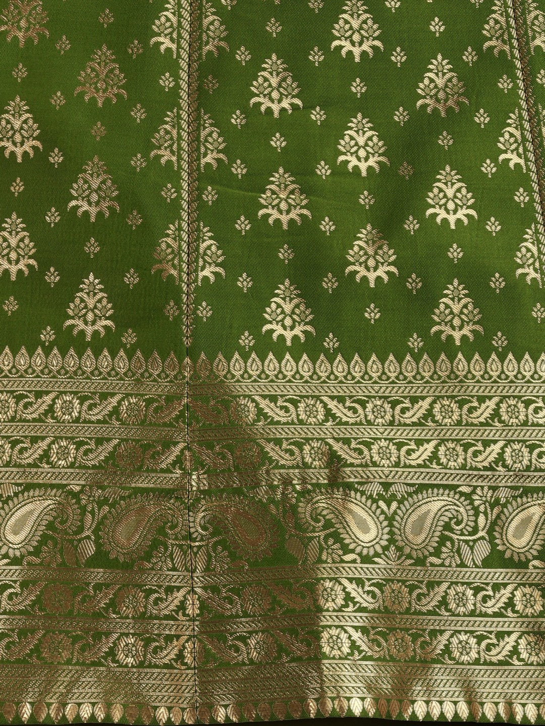 Mahendi Brocade Lehenga Set with Unstitched Blouse and Dupatta