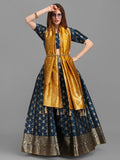 Rama brocade jacquard lehenga set with pure silk unstitched blouse and Banarasi silk dupatta