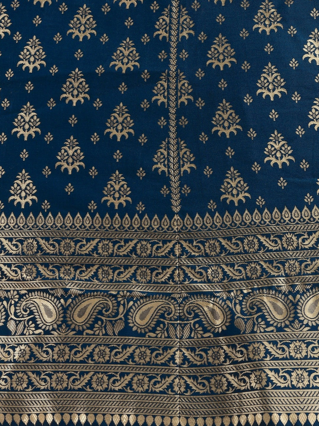 Rama Brocade Lehenga Set with Pure Silk Unstitched Blouse & Dupatta