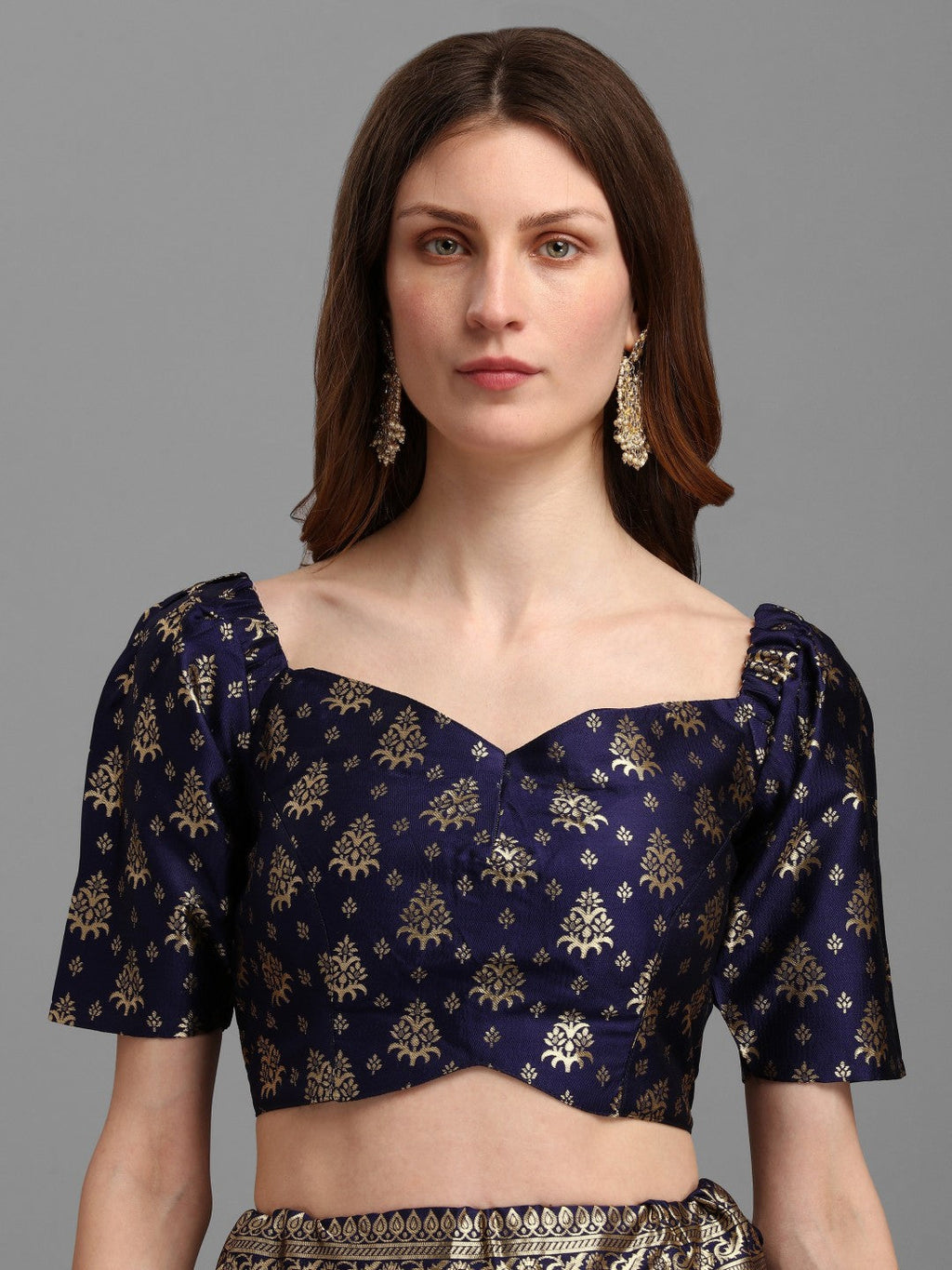 Blue Brocade Jacquard Lehenga Set with Unstitched Blouse
