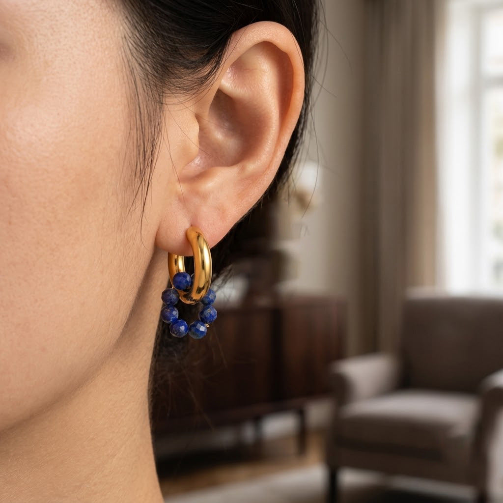 Stainless Steel Natural Stone Pendant Earrings