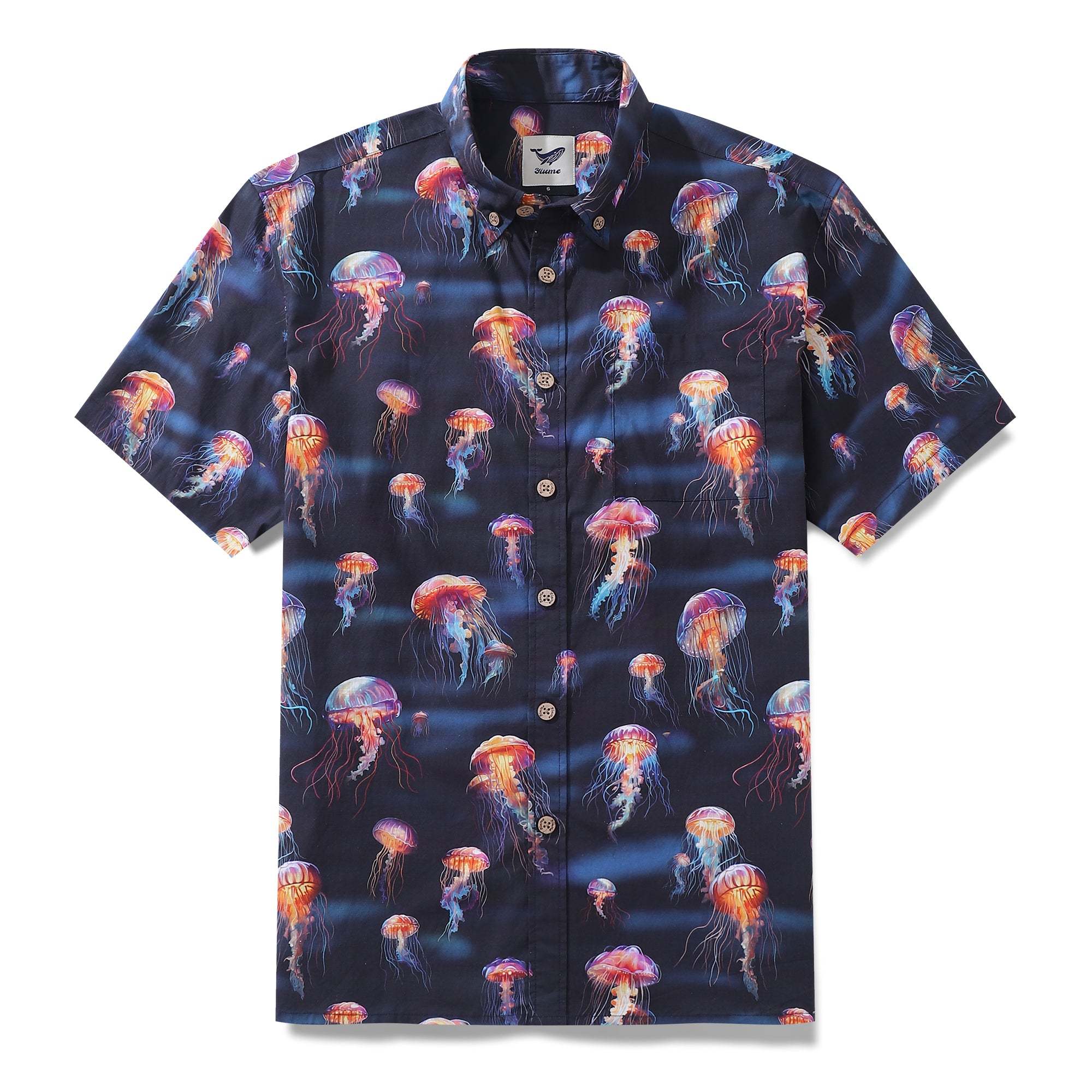 Men's Ocean Hawaiian Short Sleeve Cotton Resort Wear Shirt Jellyfish Print Luminescent Dreams By Amy