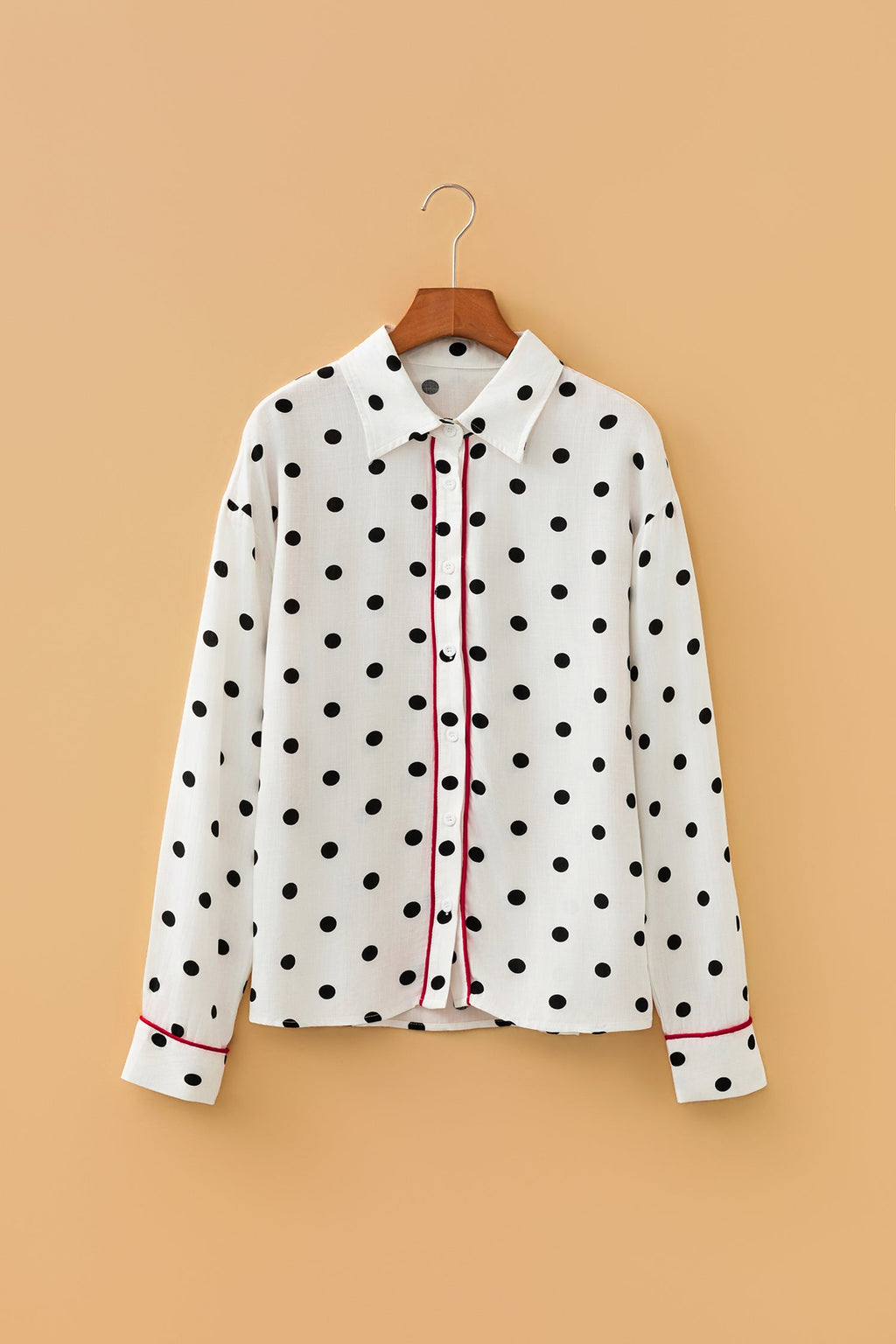 White Polka Dot Contrast Piping Elegant Shirt