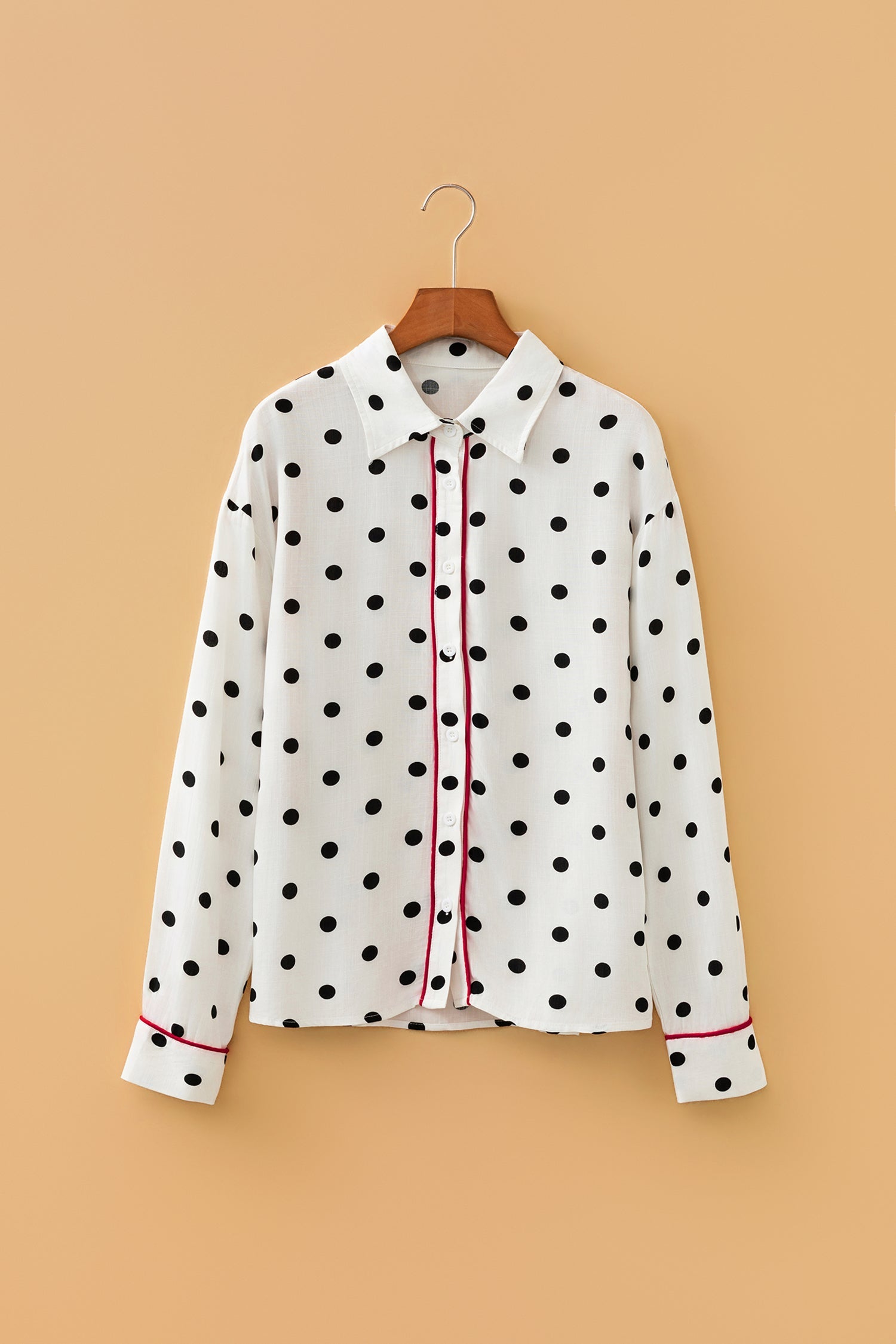White Polka Dot Contrast Piping Elegant Shirt