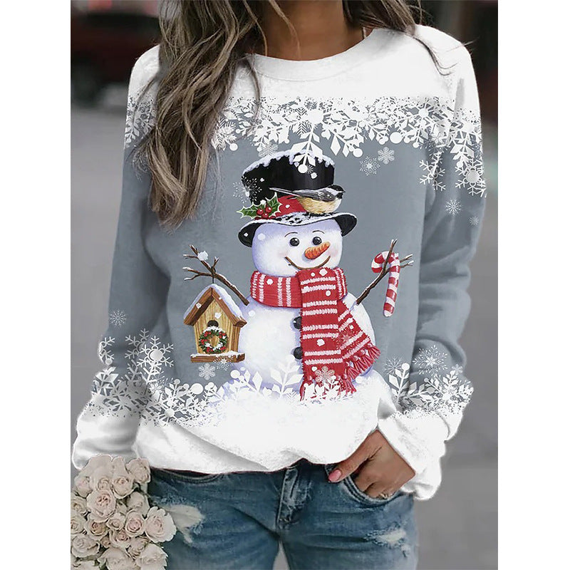 Women's Snowman Printed Panel Loose Sweater
