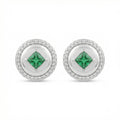925 Sterling Silver Elegant Round Green Gemstone Stud Earrings with Sparkling Halo