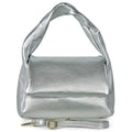 Structured silver metallic calf leather top-handle bag with magnetic flap