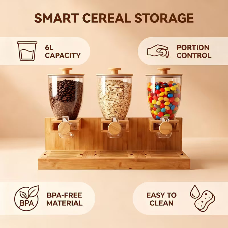 1.58-Gallon Bamboo Cereal Dispenser with Dispensing Spout