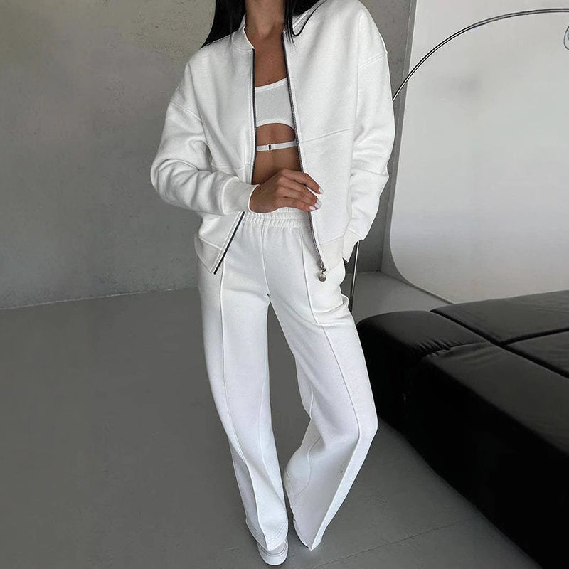 Women’s 2-Piece Zip-Up Sweatshirt Jacket and Wide-Leg Pants Set - Image 8