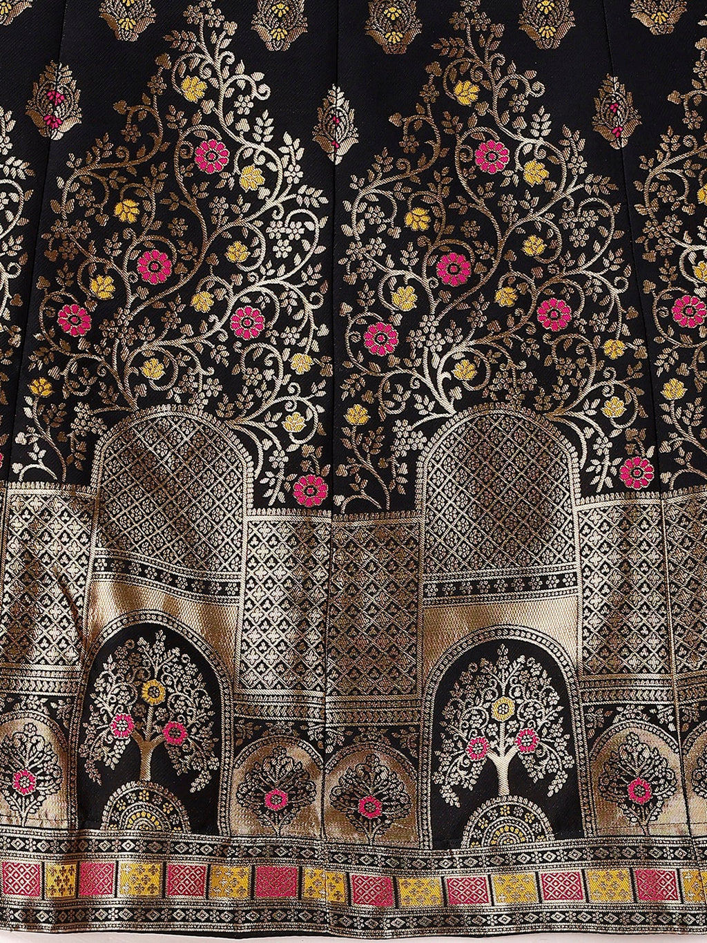 Black & Pink Semi-Stitched Lehenga with Unstitched Blouse