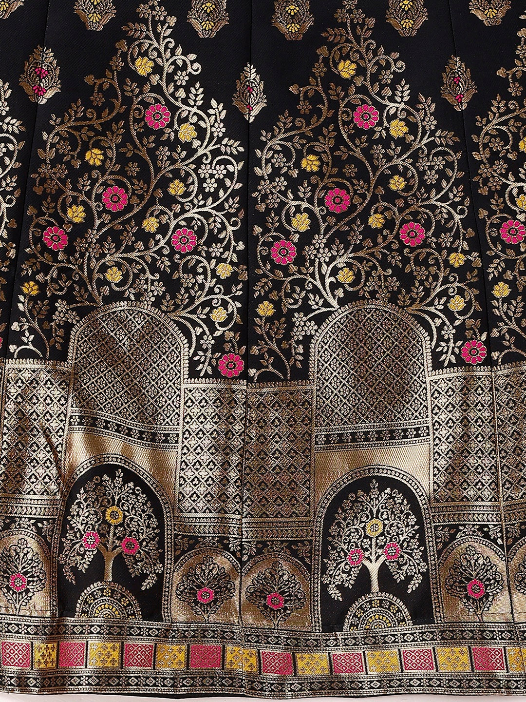 Black & Pink Semi-Stitched Lehenga with Unstitched Blouse