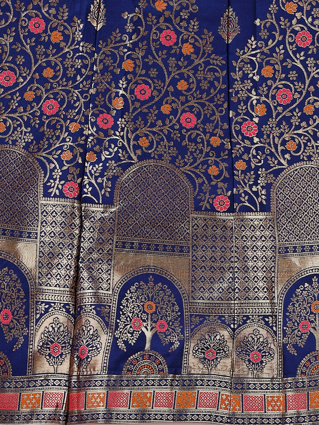 Blue & Pink Semi-Stitched Lehenga Set with Dupatta