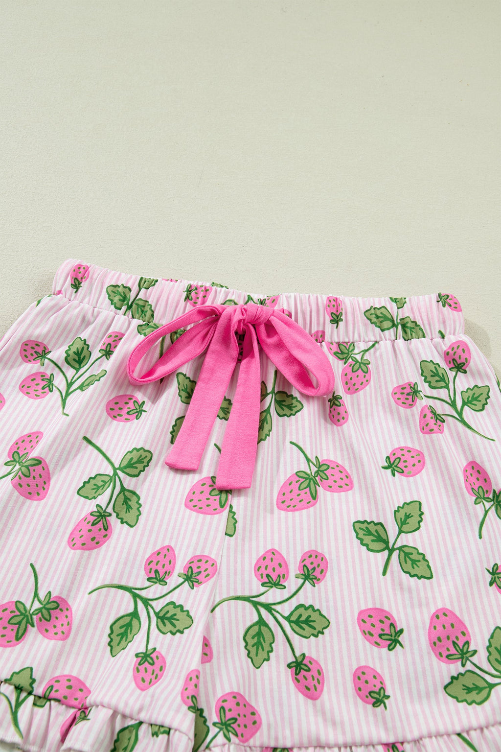 Strawberry Stripe Lapel Shirt & Drawstring Shorts Loungewear Set