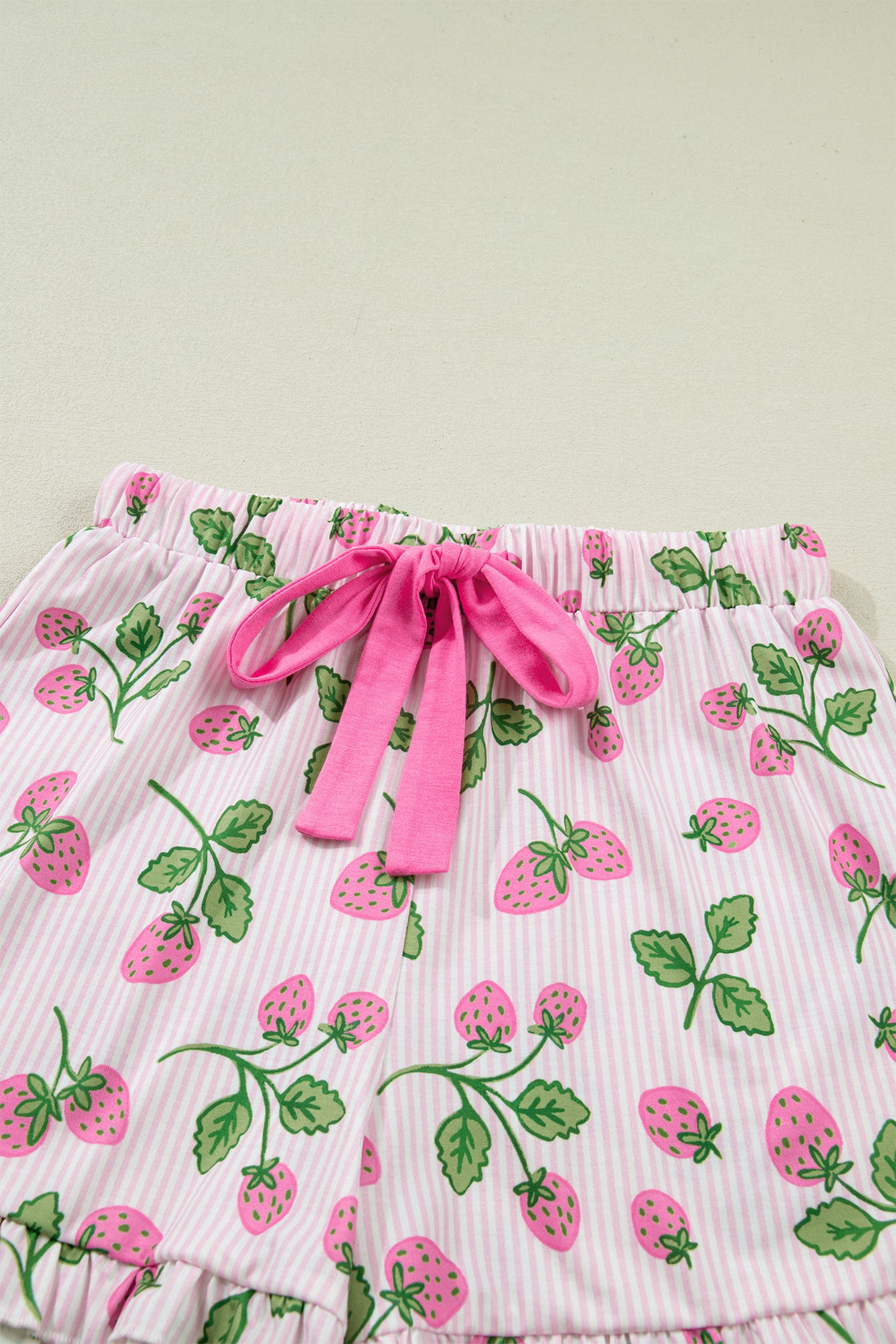 Strawberry Stripe Lapel Shirt & Drawstring Shorts Loungewear Set