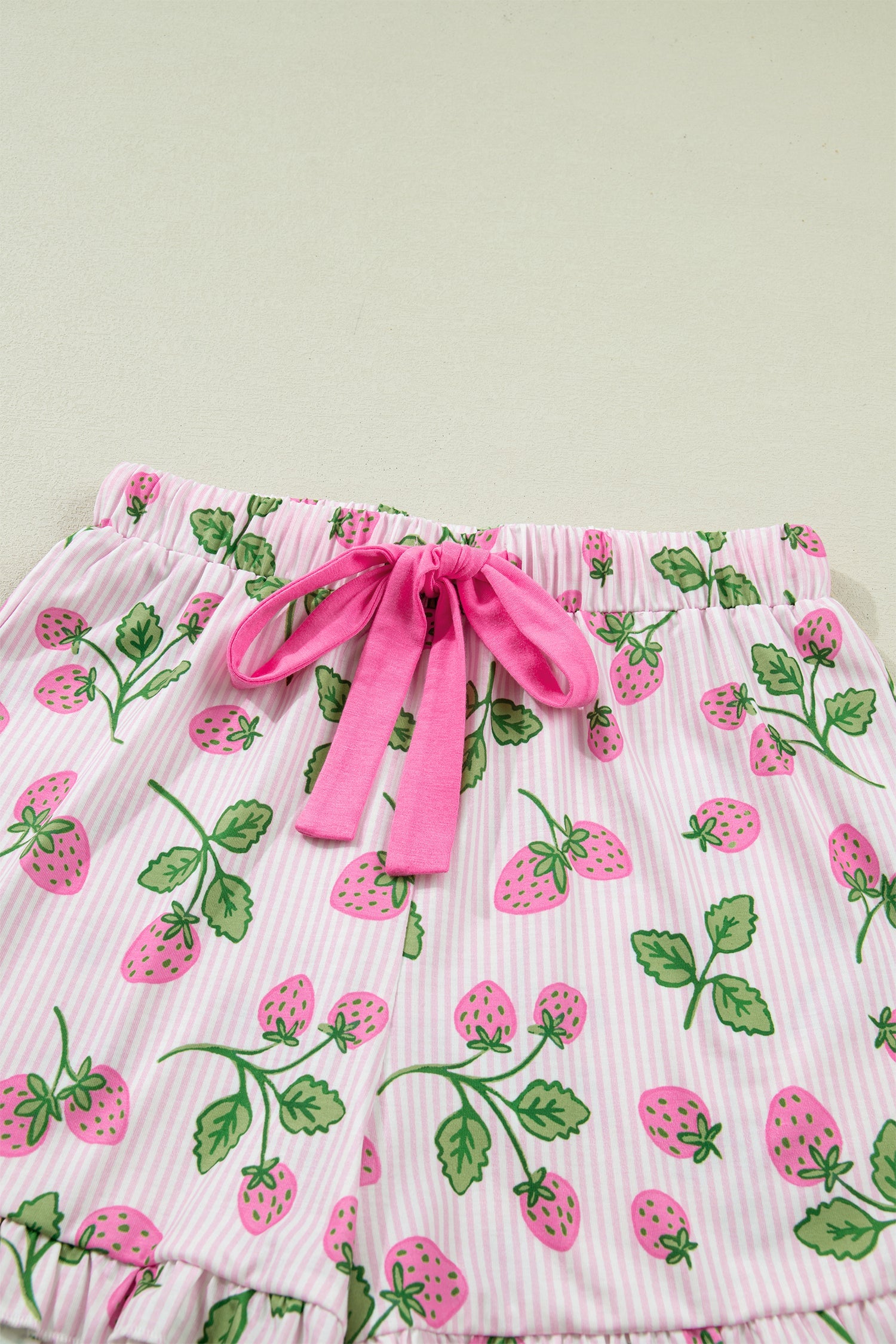 Strawberry Stripe Lapel Shirt & Drawstring Shorts Loungewear Set