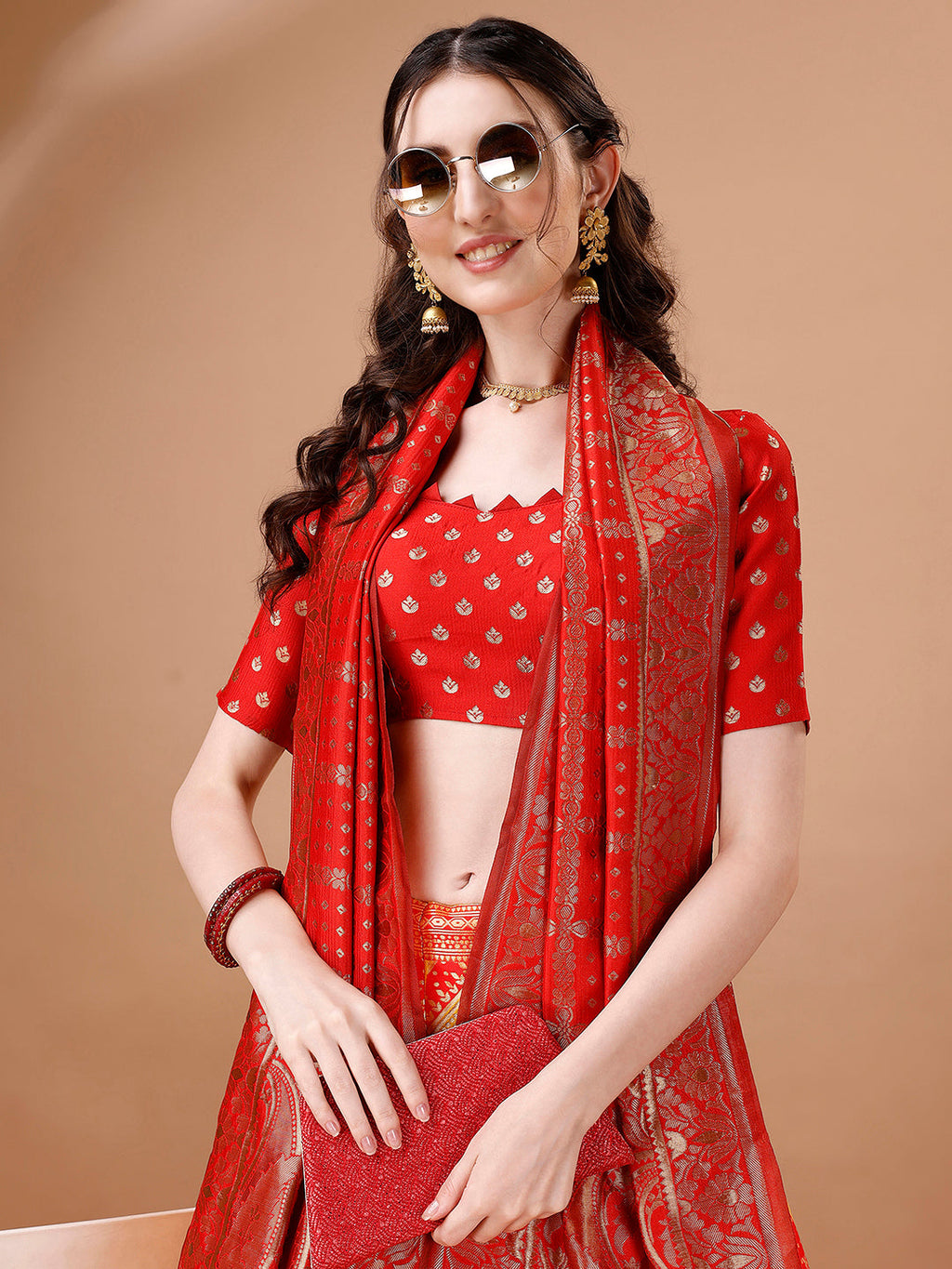Yellow & Red Semi-Stitched Lehenga Set with Dupatta