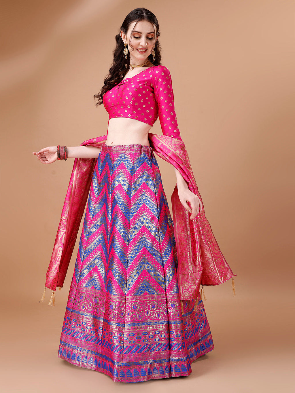 Purple & Pink Semi-Stitched Lehenga Choli with Dupatta