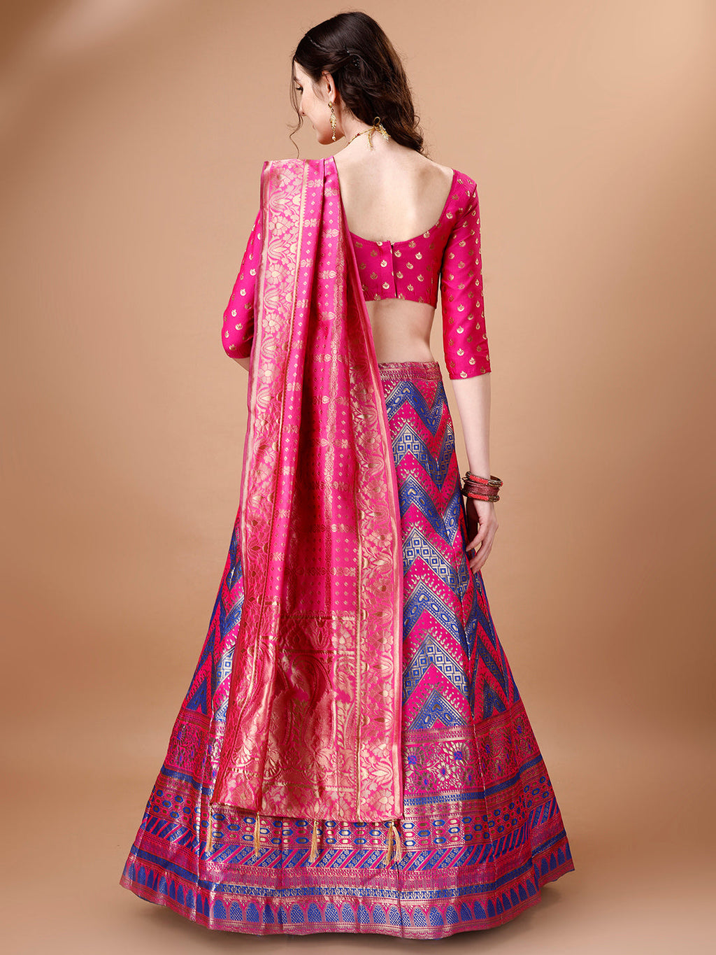 Purple & Pink Semi-Stitched Lehenga Choli with Dupatta