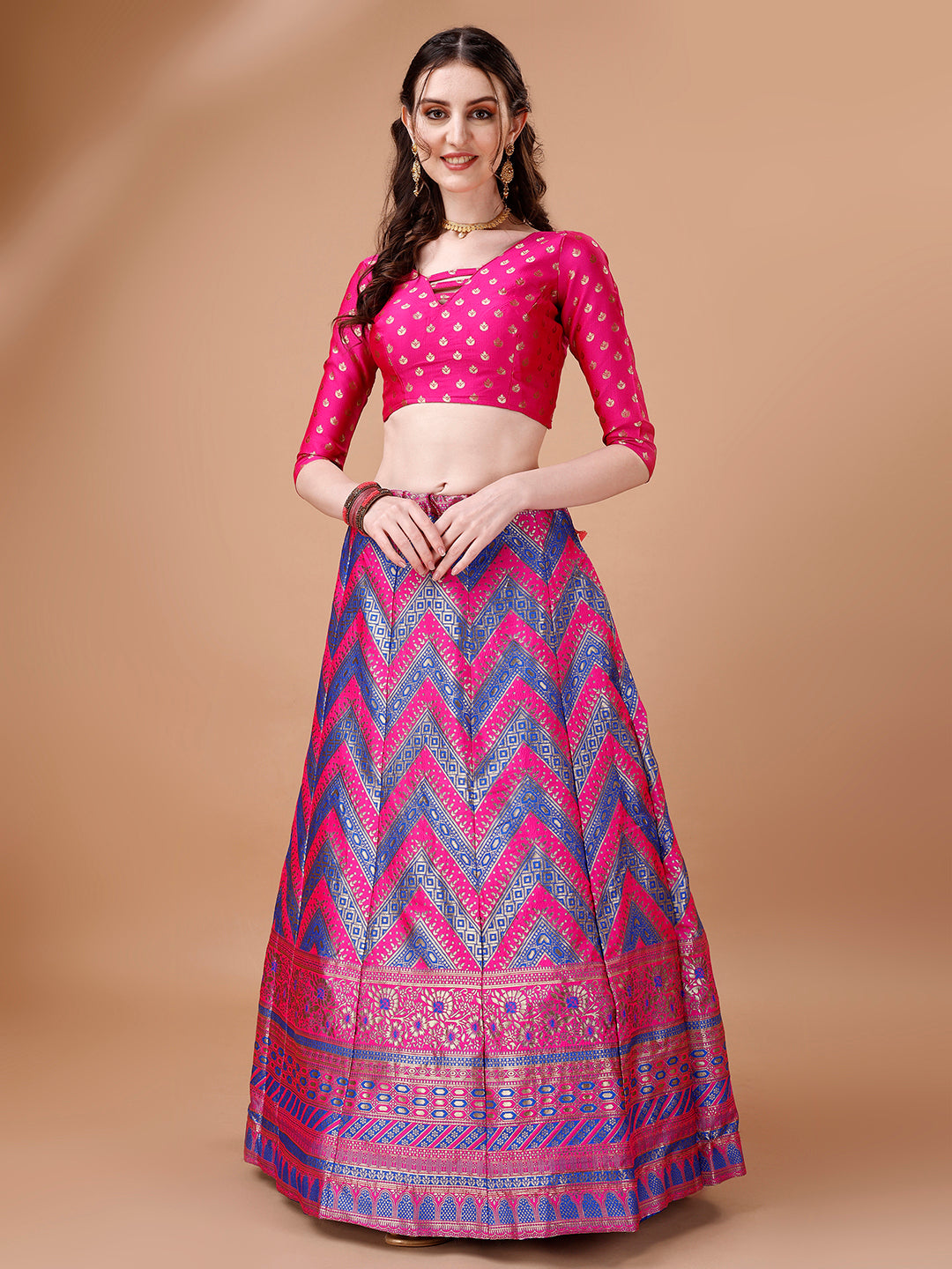 Purple & Pink Semi-Stitched Lehenga Choli with Dupatta