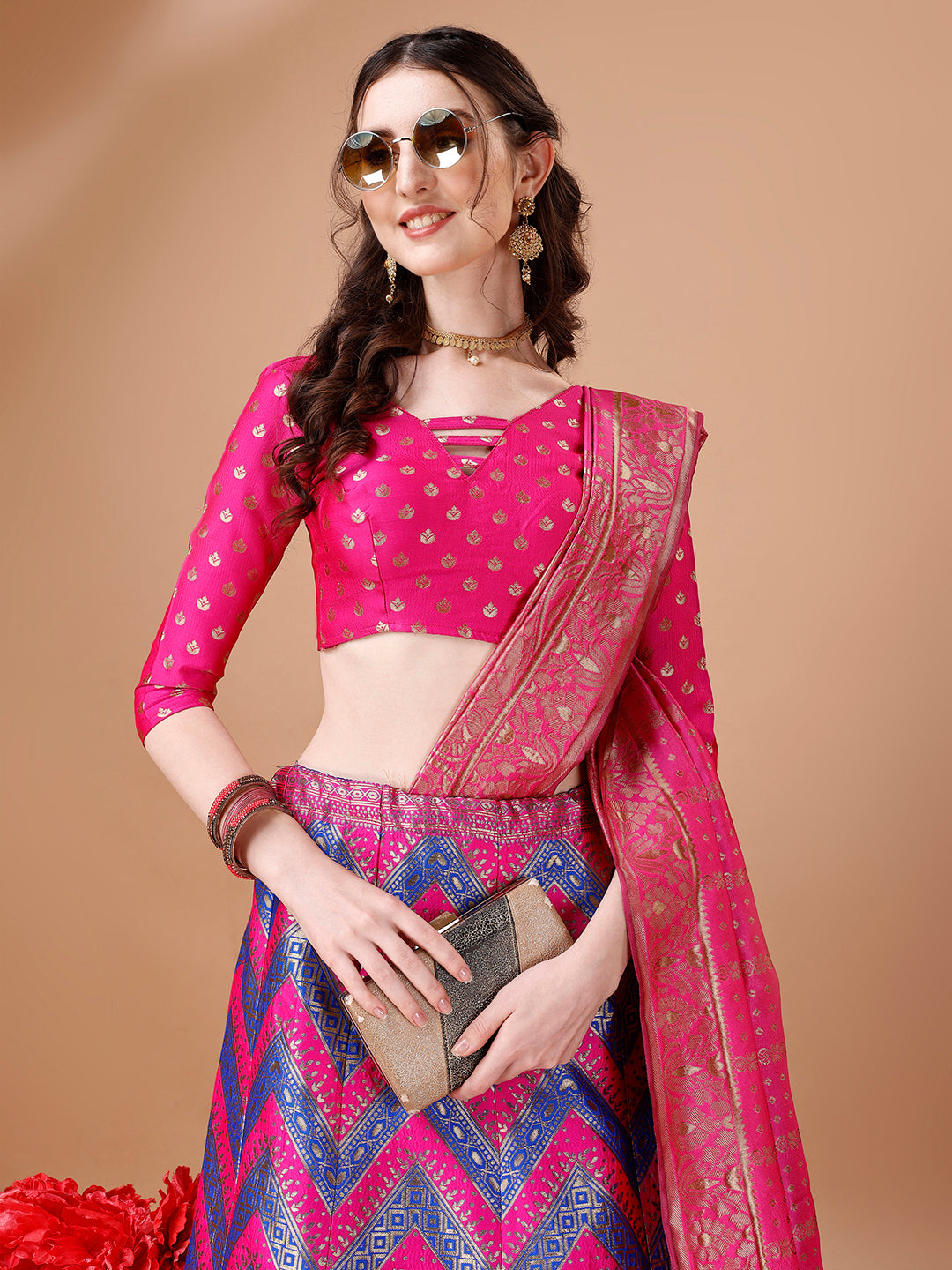 Purple & Pink Semi-Stitched Lehenga Choli with Dupatta