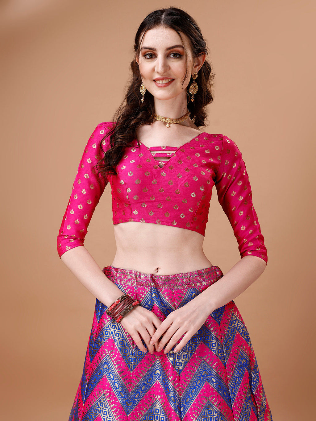 Purple & Pink Semi-Stitched Lehenga Choli with Dupatta
