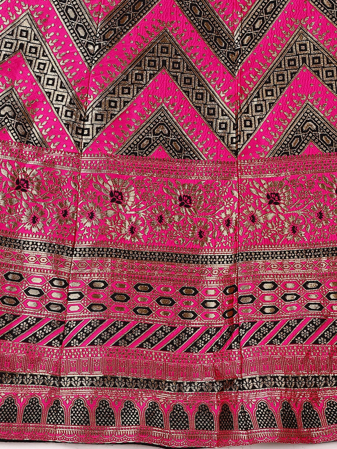 Black and Pink Semi-Stitched Lehenga with Unstitched Blouse
