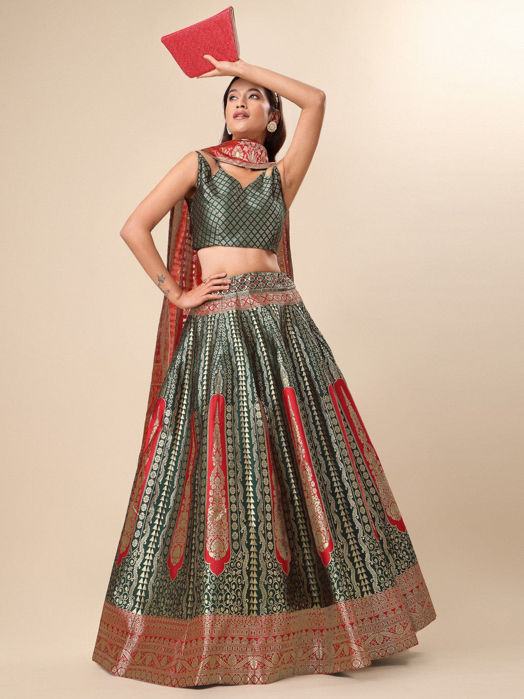 Green Ready to Wear Lehenga with Unstitched Blouse Set