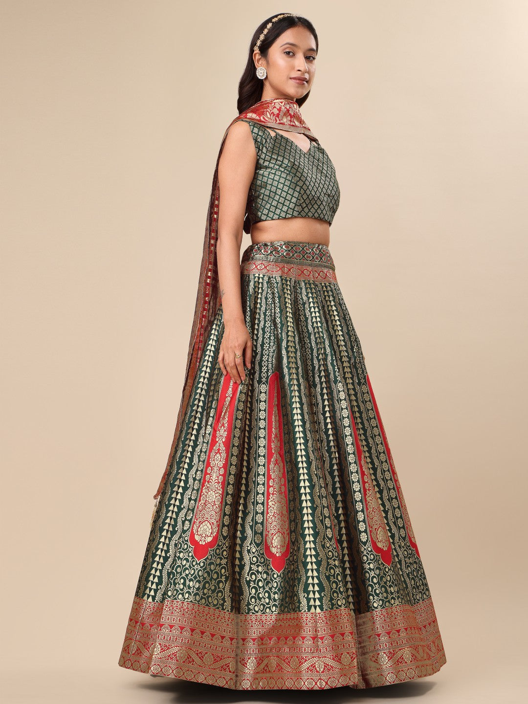 Green Ready to Wear Lehenga with Unstitched Blouse Set