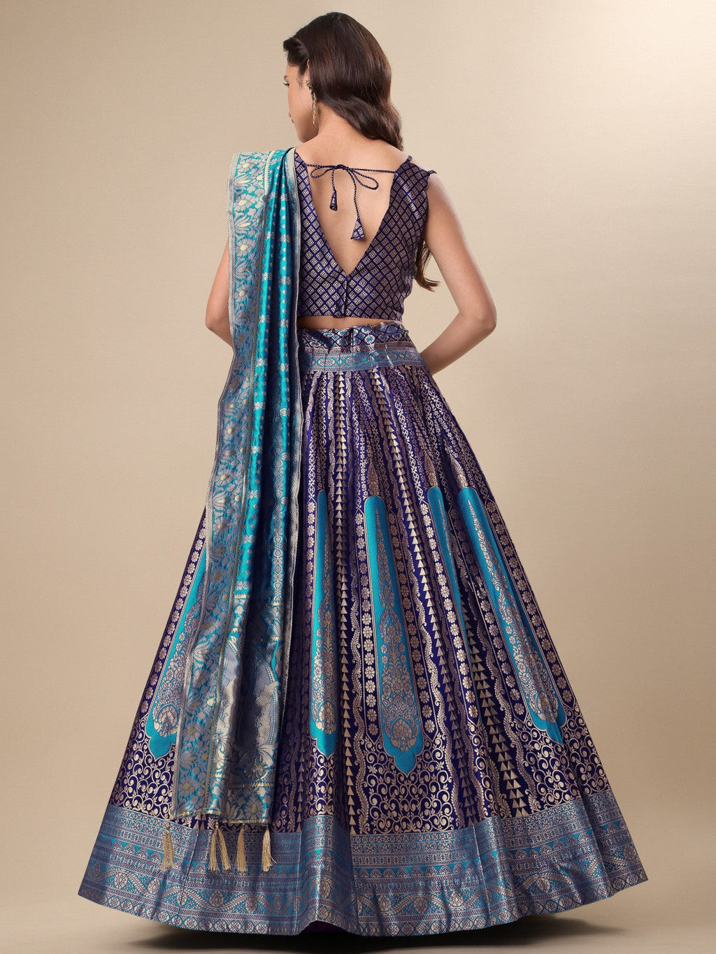 Blue Ready-to-Wear Lehenga with Unstitched Blouse and Dupatta