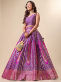 Purple ready-to-wear lehenga with matching dupatta and unstitched blouse fabric