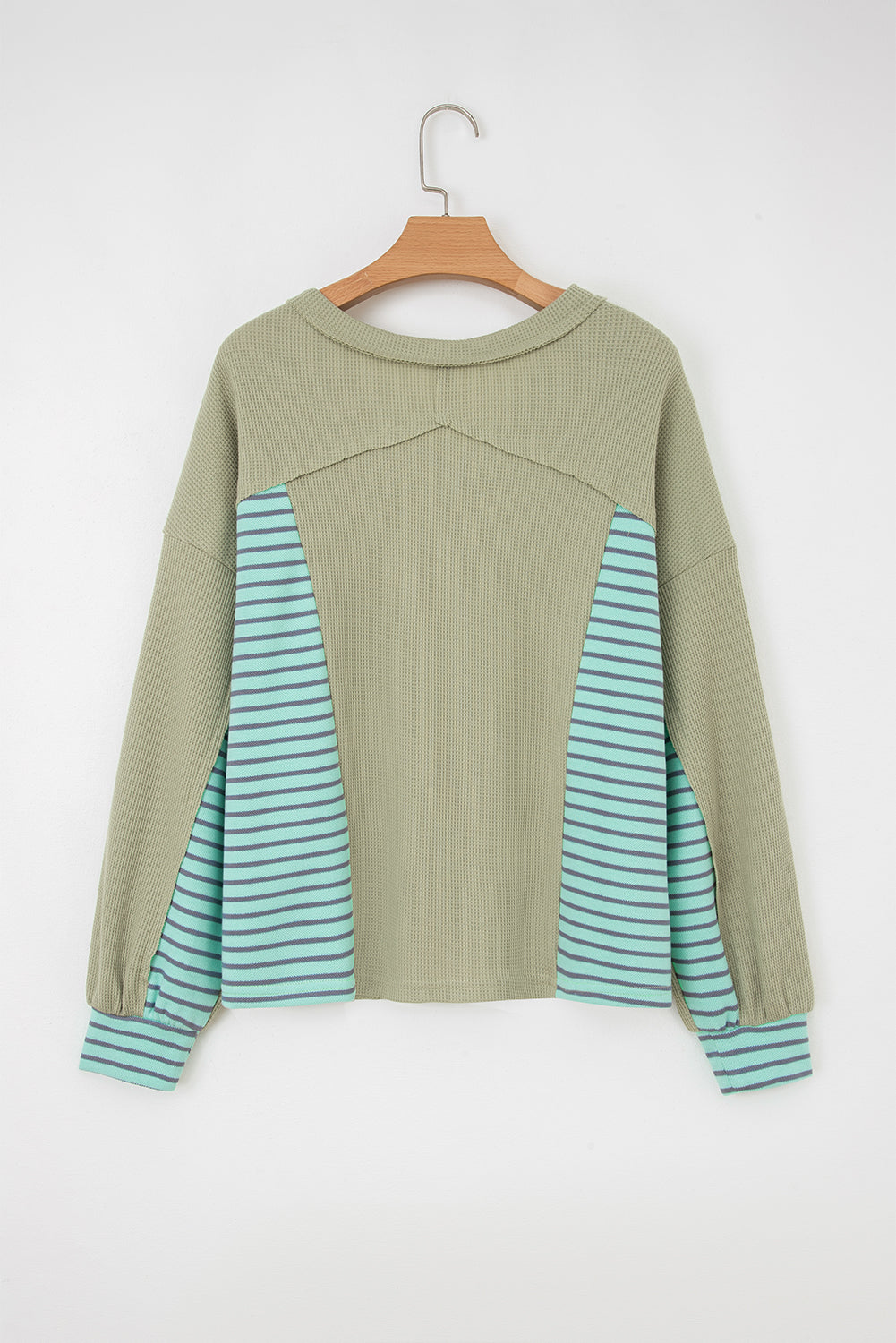 Stripe Patchwork Waffle Knit V-Neck Pullover