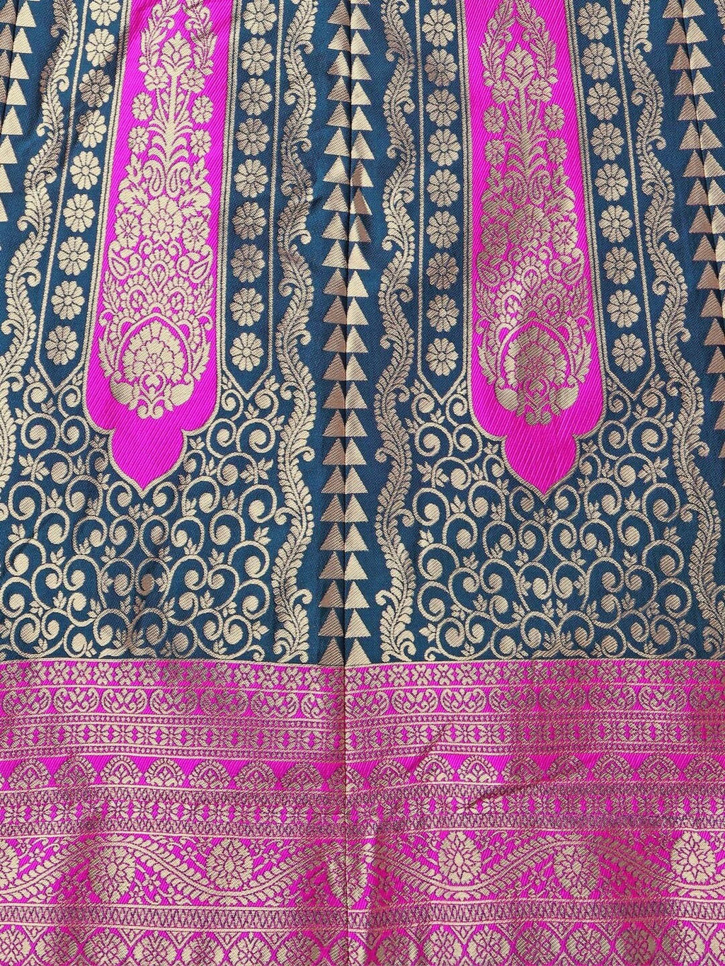 Rama Teal and Magenta Geometric Silk Ready to Wear Lehenga Set