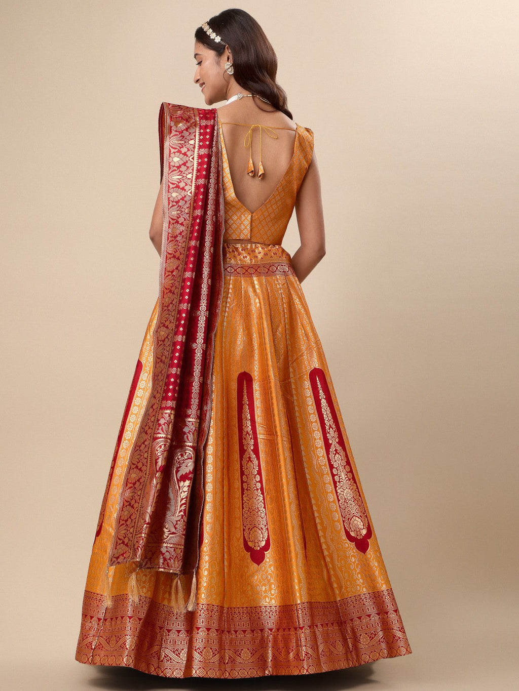 Orange Ready to Wear Lehenga with Unstitched Blouse Set