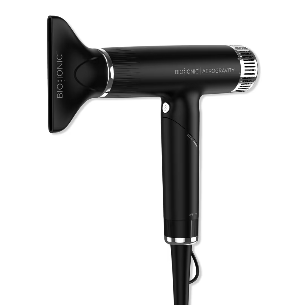 Bio Ionic AeroGravity Featherlight Hair Dryer with digital display in a sleek, lightweight design.