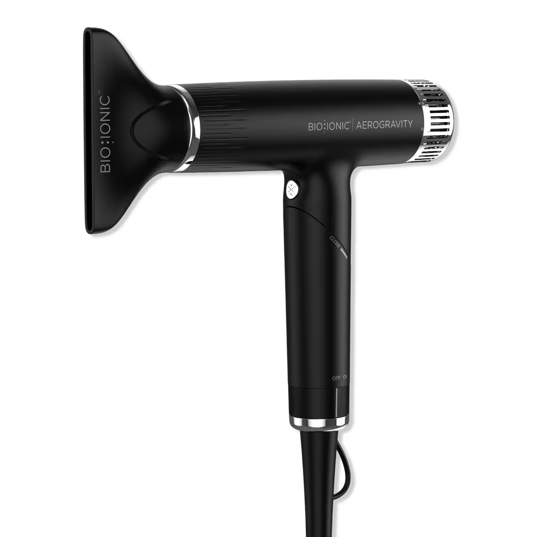 Bio Ionic AeroGravity Featherlight Hair Dryer with digital display in a sleek, lightweight design.